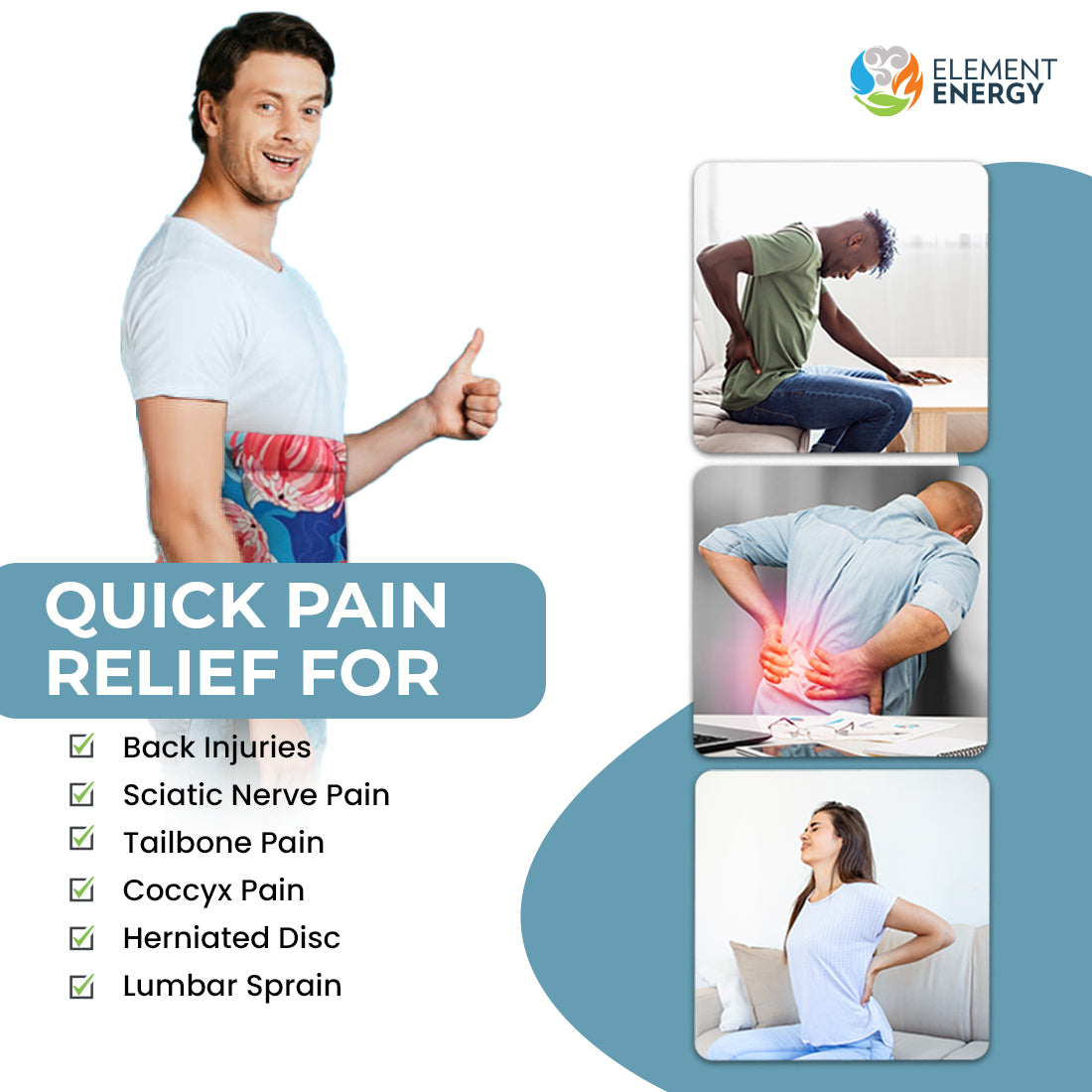 Sciatica, backpain, lumbarpain, Golfers elbow, Tennis elbow, Stomach cramps, PeriodPain, S.I.Joint Pain, Muscle Spasm, Back Stiffness, gelpack, heatpack, coldpack, pain relief